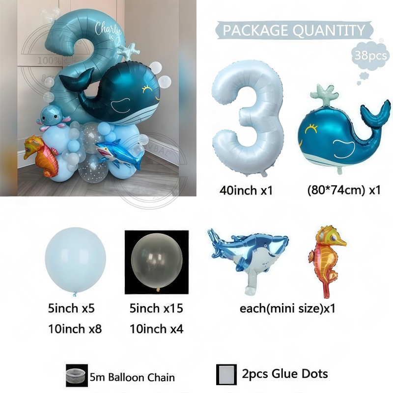 38Pcs Set Balon Ulang Tahun Be - Marine Aquarium Decorations ulasan dan harga